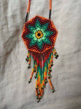 Handmade Mexican Beaded Medallion Necklace